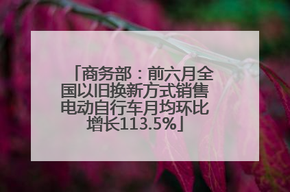 商务部：前六月全国以旧换新方式销售电动自行车月均环比增长113.5%