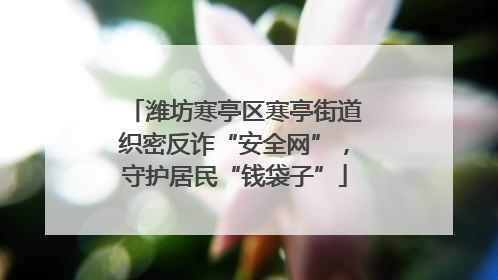 潍坊寒亭区寒亭街道织密反诈“安全网”，守护居民“钱袋子”