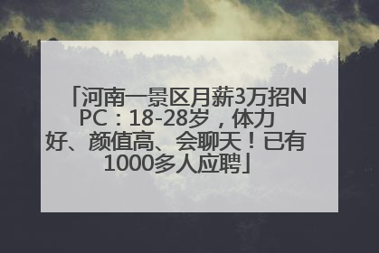 河南一景区月薪3万招NPC：18-28岁，体力好、颜值高、会聊天！已有1000多人应聘