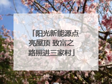阳光新能源点亮屋顶 致富之路照进三家村